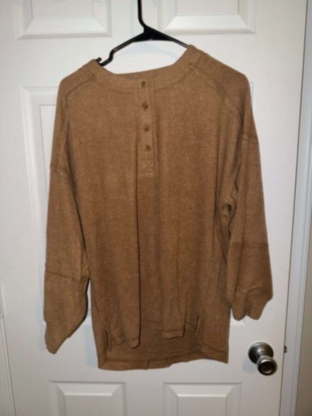 Zenana Brown Henley Tunic Sweater S/M NWOT
